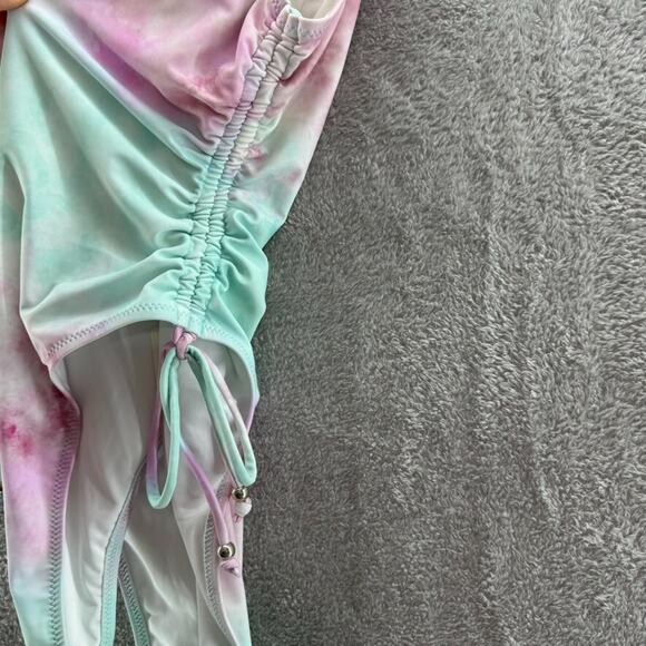 CupShe Swimsuit Women L Green Pink Tie-Dye One Piece Scoop Padded Rushed Tie - Picture 5 of 16